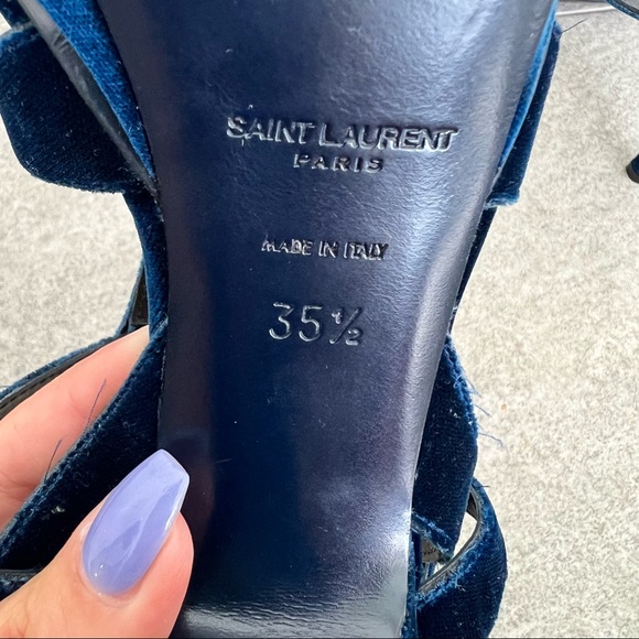 YSL Yves Saint Laurent Tribute 75 Heel Sandal in Bluette Blue Velvet 35.5 - Picture 10 of 10